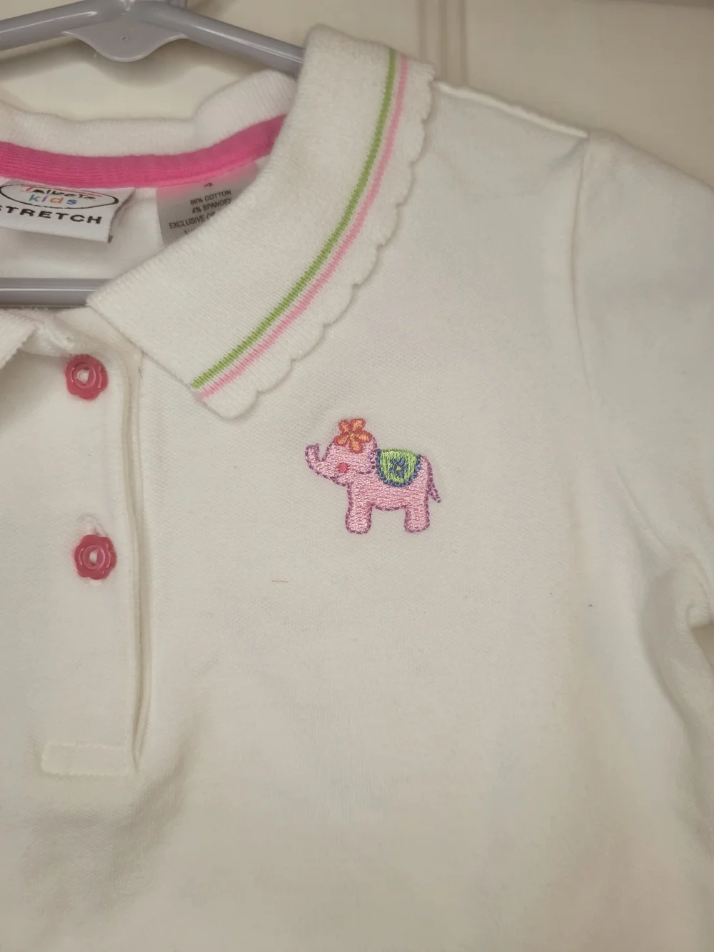 Talbots Kids White Polo Top with Pink Elephant Accent